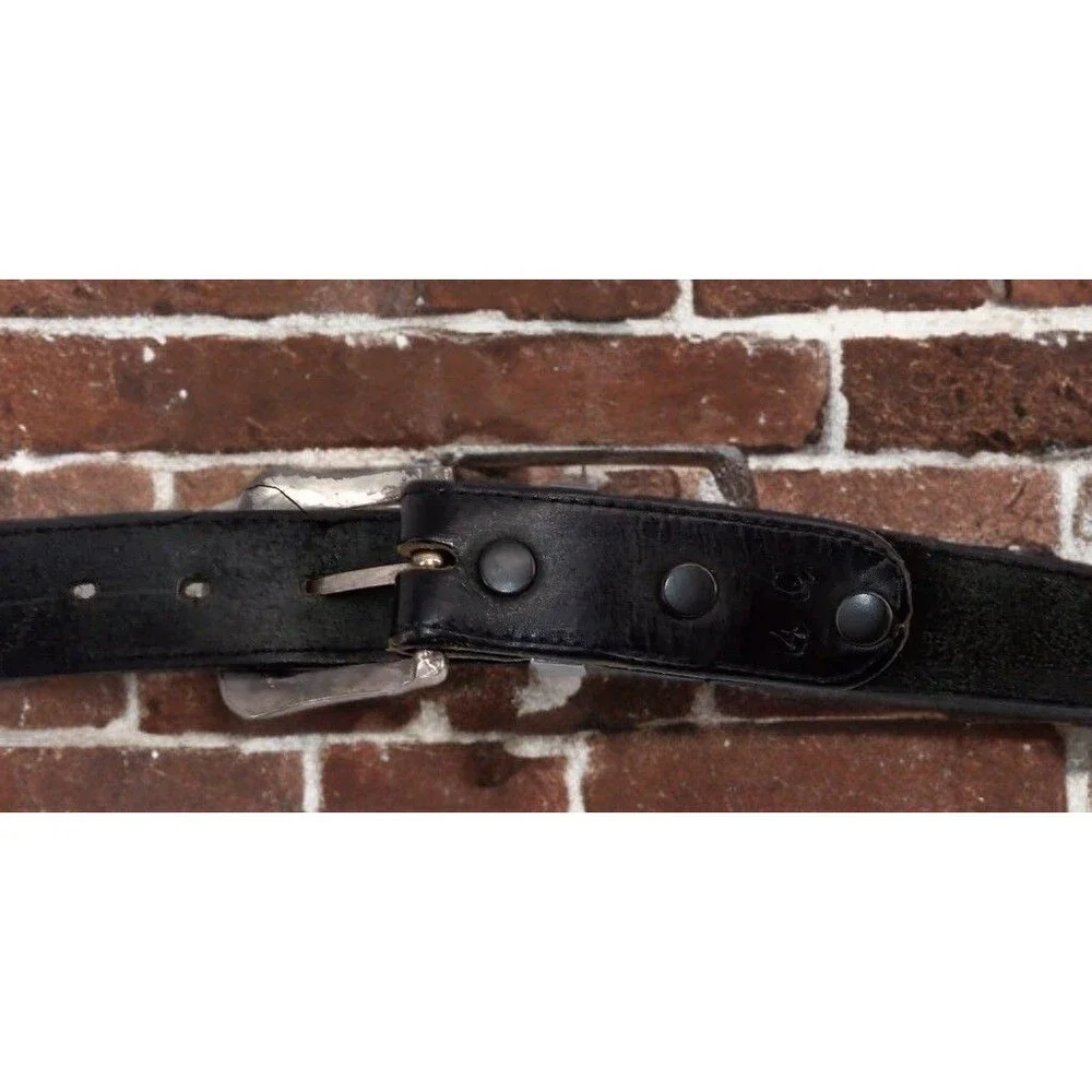 Genuine Black Leather Belt Silver Buckle Casual Men's Size 40 Solid 1